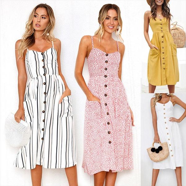 2020 fashion women summer dress casual black white elegant midi sundress sleeveless spaghetti strap backless button dresses, Black;gray
2020 fashion women summer dress casual black white elegant midi sundress sleeveless spaghetti strap backless button dresses, Black;gray