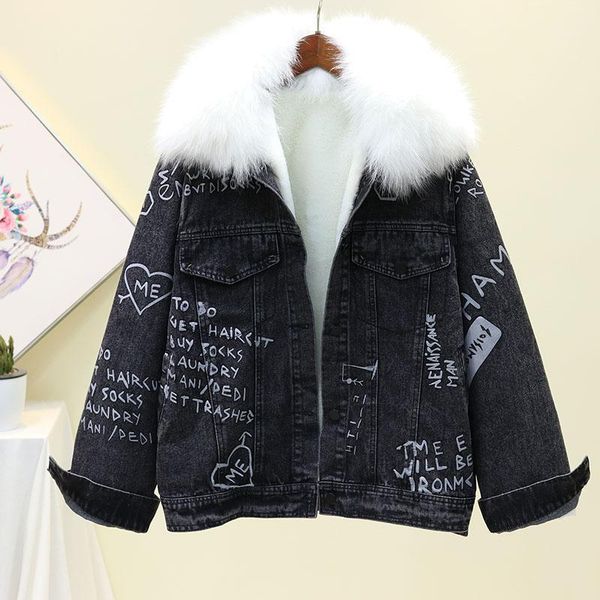 winter jacket women 2019 new loose graffiti real fur collar plus velvet padded warm denim cotton coat for women parka black1, Black
winter jacket women 2019 new loose graffiti real fur collar plus velvet padded warm denim cotton coat for women parka black1, Black