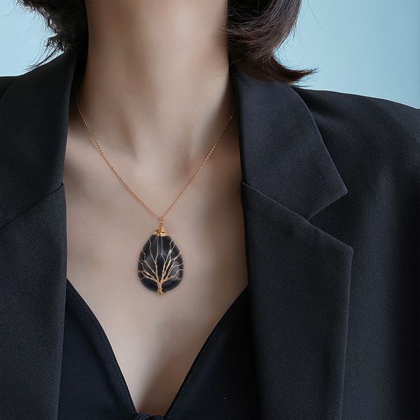 new tree of life wire wrap pendant necklaces for women natural stone charm water drop necklace bohemian statement jewelry christmas gift, Silver
new tree of life wire wrap pendant necklaces for women natural stone charm water drop necklace bohemian statement jewelry christmas gift, Silver