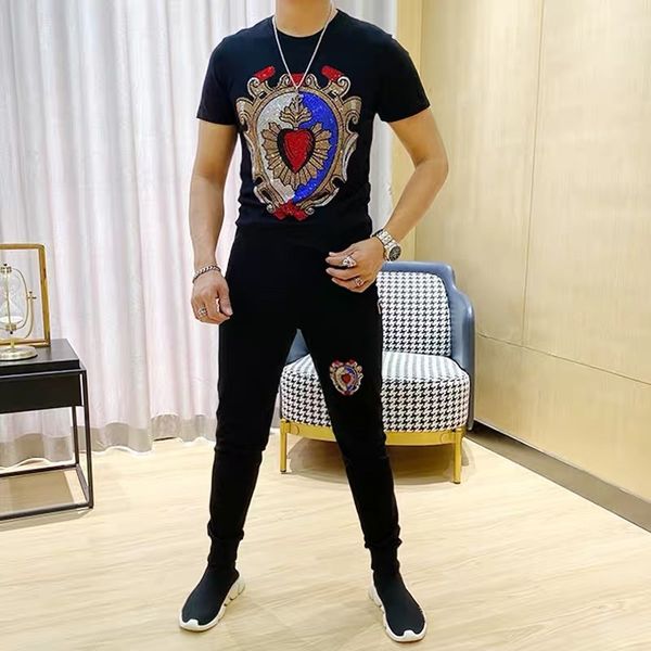 european and american fashion men's brand sportswear rhinestones pattern personality men's crew neck half sleeve two-piece set 100, Gray
european and american fashion men's brand sportswear rhinestones pattern personality men's crew neck half sleeve two-piece set 100, Gray