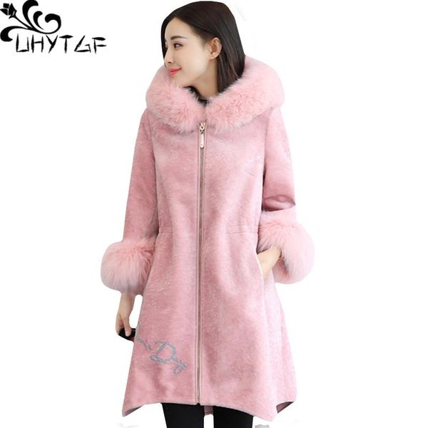women's fur & faux uhytgf plus size winter jacket ladies imitation sheep shearing warm coat collar hooded long outerwear 1096, Black
women's fur & faux uhytgf plus size winter jacket ladies imitation sheep shearing warm coat collar hooded long outerwear 1096, Black