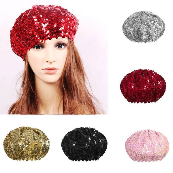 women glitter stretch crochet metallic shining sequin french beret hat club hat, Blue;gray
women glitter stretch crochet metallic shining sequin french beret hat club hat, Blue;gray