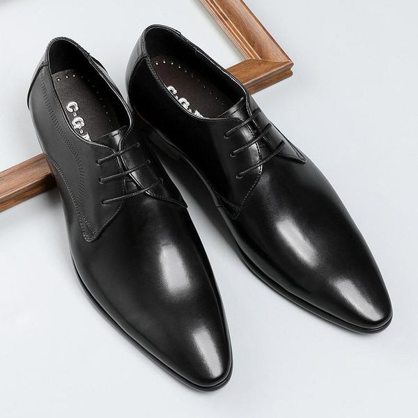 men's leather shoes business dress shoes pointed toe cowhide leather men comfortable drawstring, Black
men's leather shoes business dress shoes pointed toe cowhide leather men comfortable drawstring, Black
