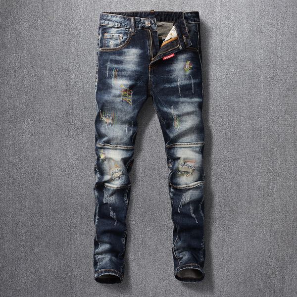 2021 new fashion streetwear men jeans retro black blue elastic slim ripped cotton pants embroidery designer hip hop trousers pl
2021 new fashion streetwear men jeans retro black blue elastic slim ripped cotton pants embroidery designer hip hop trousers pl