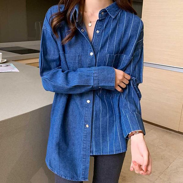 women's blouses & shirts long striped denim spring autumn feminina vintage sleeve blouse fashion clothes 2021 d0612, White
women's blouses & shirts long striped denim spring autumn feminina vintage sleeve blouse fashion clothes 2021 d0612, White
