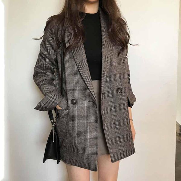 new 2020 autumn winter women's blazers plaid double breasted pockets formal jackets notched outerwear, Tan;black
new 2020 autumn winter women's blazers plaid double breasted pockets formal jackets notched outerwear, Tan;black