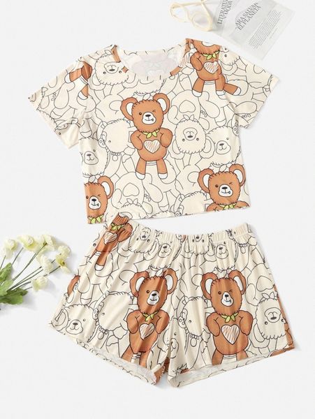 plus bear print pj set 15z7#, Black;white