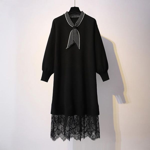 bow neck solid women dresses autumn new lantern sleeved lace patchwork knee-length solid female dresses quality, Black;gray
bow neck solid women dresses autumn new lantern sleeved lace patchwork knee-length solid female dresses quality, Black;gray