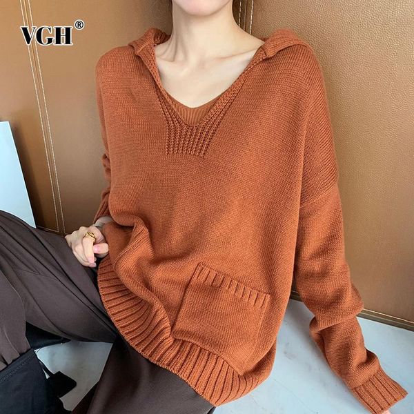vgh solid casual loose pullovers for women hooded knitted long sleeve temperament sweaters female 2020 fashion new clothing, White;black
vgh solid casual loose pullovers for women hooded knitted long sleeve temperament sweaters female 2020 fashion new clothing, White;black