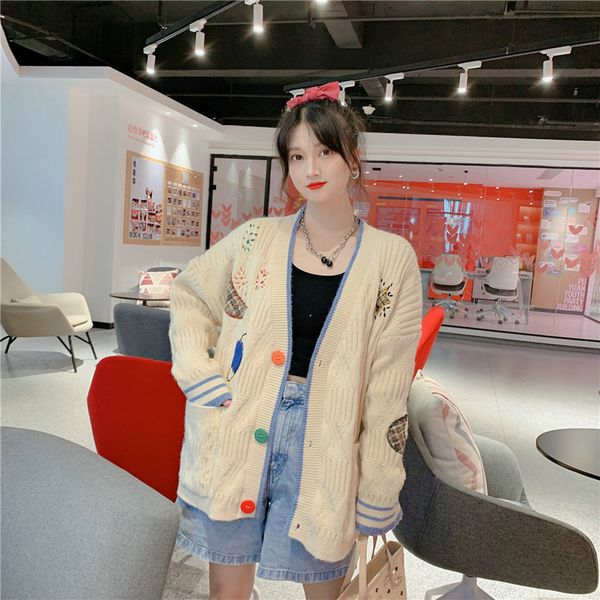 2021 Korean Cardigan Kawaii Pink Female New Standard Lazy Cartoons Fashion Crocheted Shredded Nightgown Long Jumper Sleeves 6FD1, White;black
2021 Korean Cardigan Kawaii Pink Female New Standard Lazy Cartoons Fashion Crocheted Shredded Nightgown Long Jumper Sleeves 6FD1, White;black