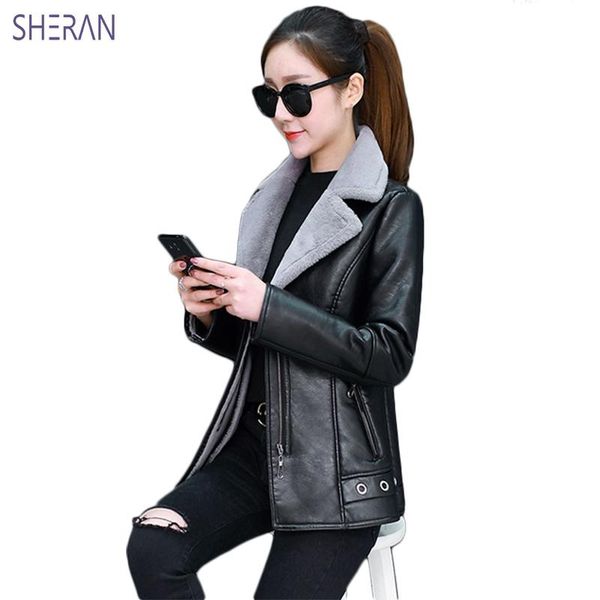 women's leather & faux autumn winter warm jacket women 2021 fashion slim turn down collar wool liner leahter caots pu outerwear, Black
women's leather & faux autumn winter warm jacket women 2021 fashion slim turn down collar wool liner leahter caots pu outerwear, Black
