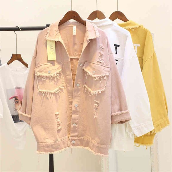 women's jackets harajuku letter print denim spring autumn pink jeans female frayed holes oversized loose coat outwear yw4a, Black;brown
women's jackets harajuku letter print denim spring autumn pink jeans female frayed holes oversized loose coat outwear yw4a, Black;brown