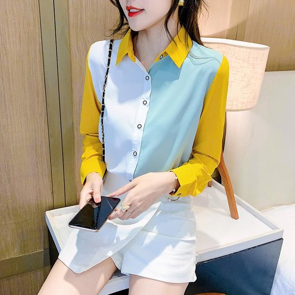 women's blouses & shirts office 2021 autumn fashion color matching long-sleeved chiffon shirt korean version, White
women's blouses & shirts office 2021 autumn fashion color matching long-sleeved chiffon shirt korean version, White