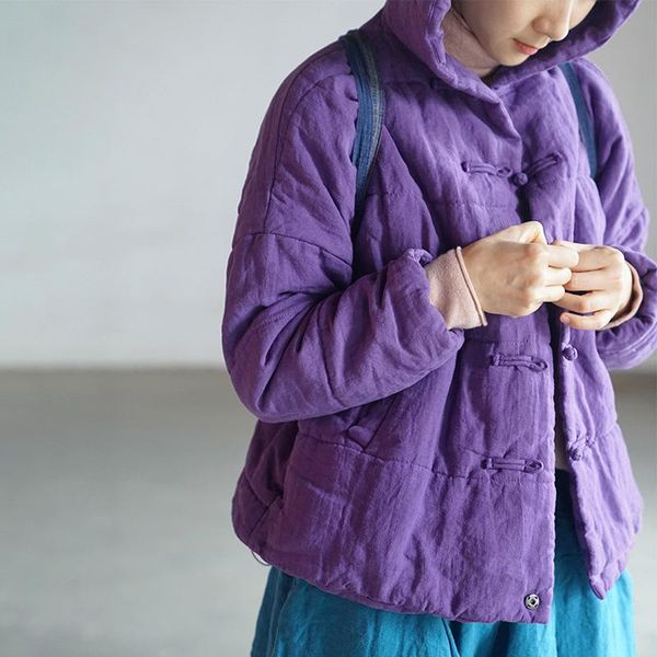 johnature women chinese style hooded parkas button cotton linen coats 2021 winter new solid color vintage female warm parkas, Black
johnature women chinese style hooded parkas button cotton linen coats 2021 winter new solid color vintage female warm parkas, Black