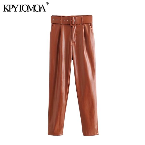 vintage chic pu faux leather with belt high waist pants women fashion zipper fly side pockets female trousers pantalones 201228, Black;white
vintage chic pu faux leather with belt high waist pants women fashion zipper fly side pockets female trousers pantalones 201228, Black;white