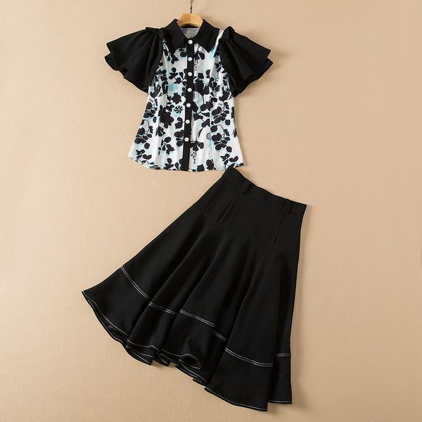 european and american women's wear spring 2022 new printed shirt with lotus leaf sleeves pleated skirt fashion suits, White
european and american women's wear spring 2022 new printed shirt with lotus leaf sleeves pleated skirt fashion suits, White