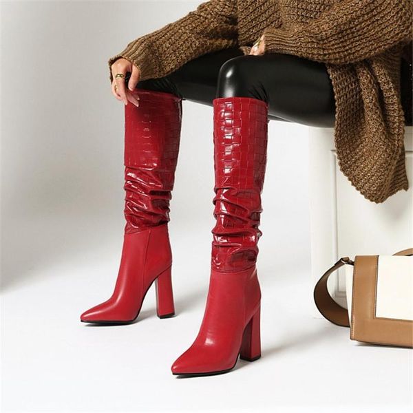 pxelena colors pleated knee high boots women block heels slip on pu leather fashion office lady party daily shoes plus size 43, Black
pxelena colors pleated knee high boots women block heels slip on pu leather fashion office lady party daily shoes plus size 43, Black