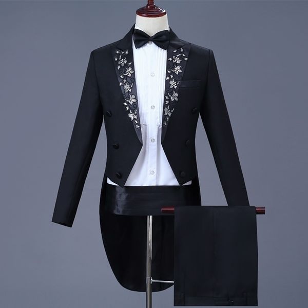 tuxedo embroidery jackets blazers black suit long tail coat wedding night club party clothes male formal set singer wear dt772 201106, White;black
tuxedo embroidery jackets blazers black suit long tail coat wedding night club party clothes male formal set singer wear dt772 201106, White;black
