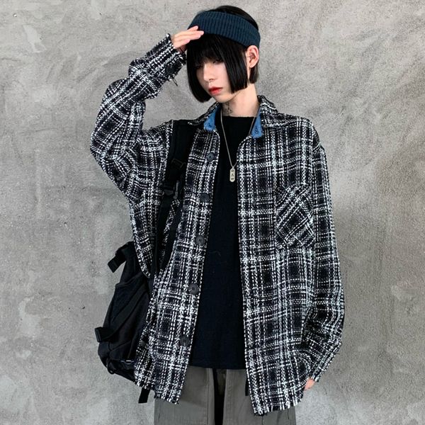 2021 new womens fashion plaid wool blend girls chic shirt jackets outerwear o9j7, Black 
2021 new womens fashion plaid wool blend girls chic shirt jackets outerwear o9j7, Black