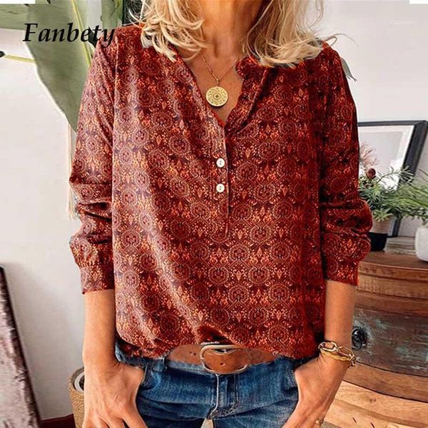 autumn women vintage print button blouse shirt ladies elegant v neck pullover 2020 casual long sleeve loose shirt mujer 5xl1, White 
autumn women vintage print button blouse shirt ladies elegant v neck pullover 2020 casual long sleeve loose shirt mujer 5xl1, White