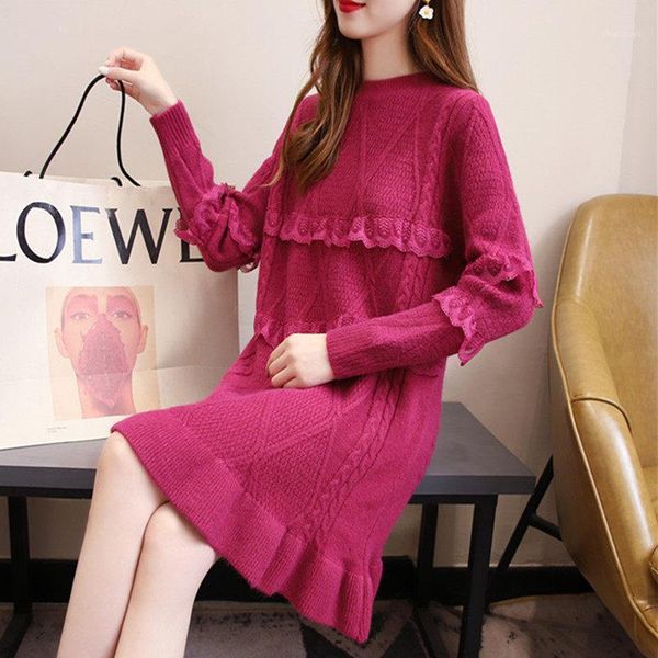 autumn and winter sweater women new fashion korean ruffle lace patchwork knit dress mid-length loose long sleeve pullover y8071, White;black
autumn and winter sweater women new fashion korean ruffle lace patchwork knit dress mid-length loose long sleeve pullover y8071, White;black
