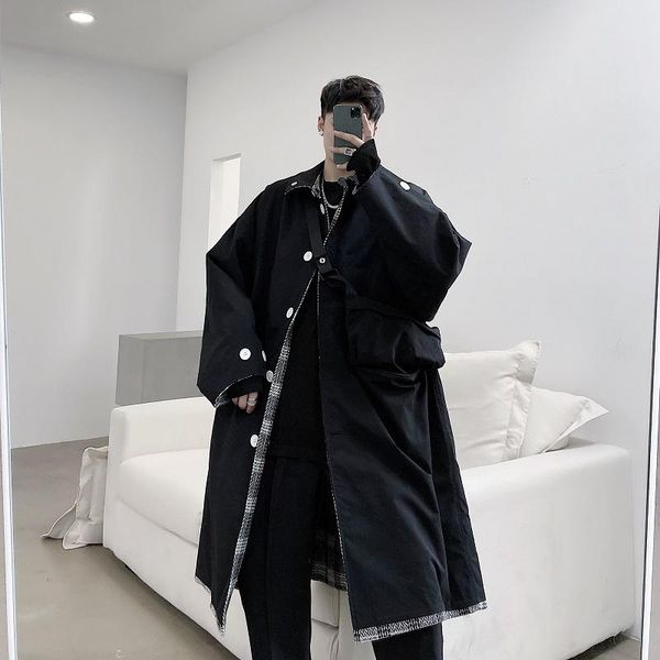 men's wool & blends men double-sided wear diagonal bag pocket houndstooth loose casual long plaid trench coat outerwear male women jack, Black
men's wool & blends men double-sided wear diagonal bag pocket houndstooth loose casual long plaid trench coat outerwear male women jack, Black
