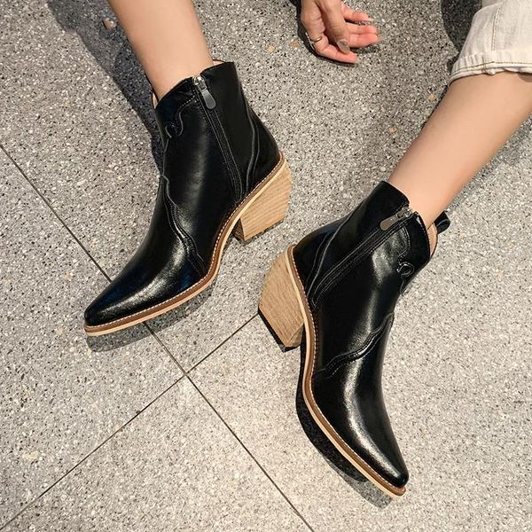 boots western ankle cowboy women booties fashion pointed toe shoes female thick heels cuban leather ladies 2021 autumn, Black
boots western ankle cowboy women booties fashion pointed toe shoes female thick heels cuban leather ladies 2021 autumn, Black