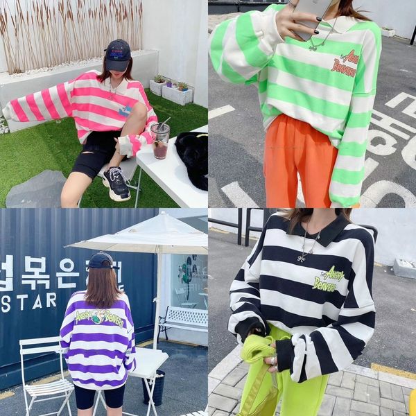 dhblh spring loose autumn new korean women's sweet style sweater letter printing and large size lapel sweater collar polo striped 4535, Black
dhblh spring loose autumn new korean women's sweet style sweater letter printing and large size lapel sweater collar polo striped 4535, Black