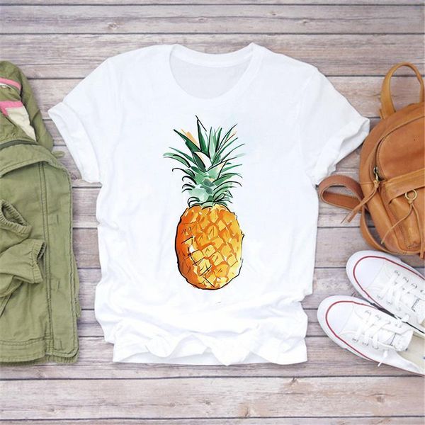women 2020 summer pineapple watercolor fruit cute cartoon lady t-shirts t shirt ladies womens graphic female tee, White 
women 2020 summer pineapple watercolor fruit cute cartoon lady t-shirts t shirt ladies womens graphic female tee, White