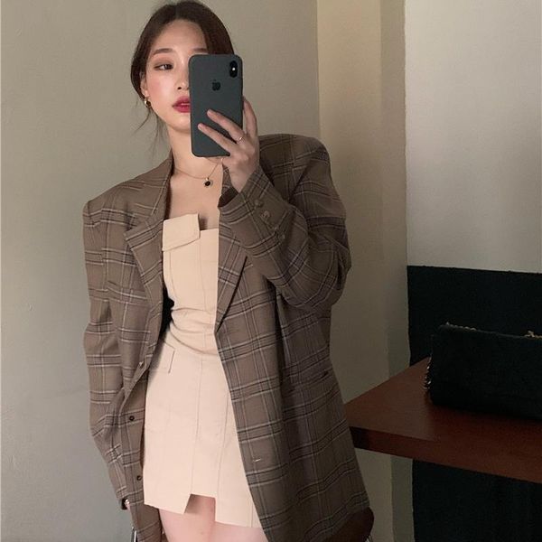 plaid suit coat for women's autumn winter casual thick thick medium length suit korean loose long sleeve top, Black;gray
plaid suit coat for women's autumn winter casual thick thick medium length suit korean loose long sleeve top, Black;gray