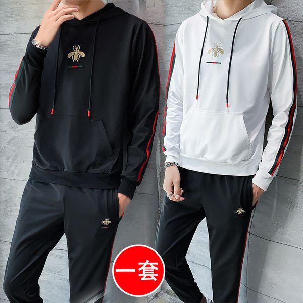 21ss spring and autumn suit hooded sweater suit men's korean version leisure personality youth two piece set, Gray 
21ss spring and autumn suit hooded sweater suit men's korean version leisure personality youth two piece set, Gray