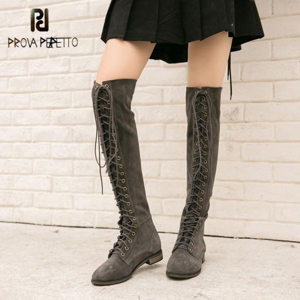 prova perfetto leisure cow suede womens thigh high boots classics solid color round toe low heel cross-tied warmest casual shoes, Black
prova perfetto leisure cow suede womens thigh high boots classics solid color round toe low heel cross-tied warmest casual shoes, Black
