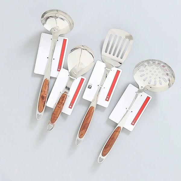 a jian's four piece set of frying spade, soup spoon, pot shovel, thickened stainless steel food spoon
a jian's four piece set of frying spade, soup spoon, pot shovel, thickened stainless steel food spoon