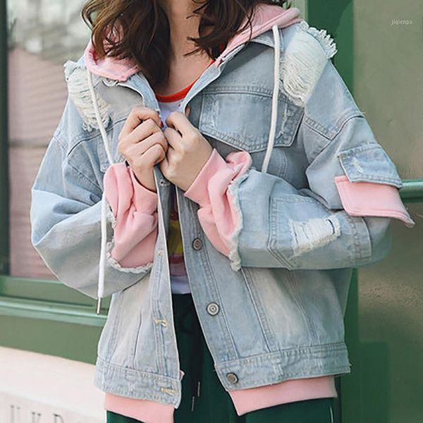 women's jackets 2021 spring autumn washed fake two pieces pink splicing holes hooded denim jacket women's plus size casual harajuk, Black;brown
women's jackets 2021 spring autumn washed fake two pieces pink splicing holes hooded denim jacket women's plus size casual harajuk, Black;brown