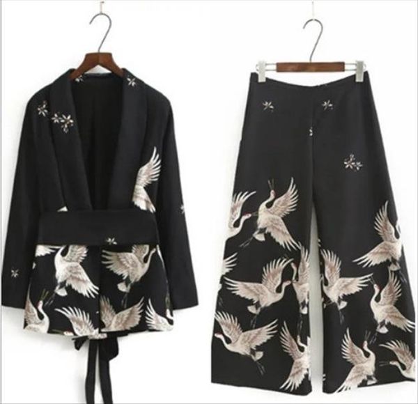 2019 spring autumn women sets white crane print eleg ant lady balzer pant suits fashionable with blet pants set wide leg pants
2019 spring autumn women sets white crane print eleg ant lady balzer pant suits fashionable with blet pants set wide leg pants