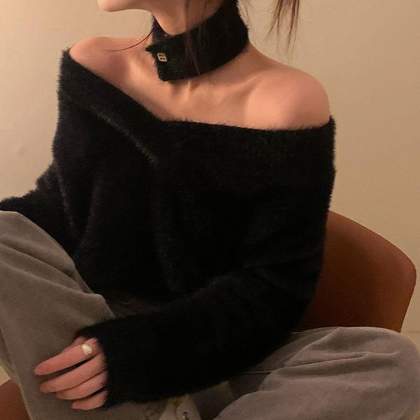 2021 autumn winter woman sweater loose deep v-neck off shoulder sweater white black knitter korean streetwear clothes
2021 autumn winter woman sweater loose deep v-neck off shoulder sweater white black knitter korean streetwear clothes