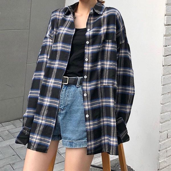 women's blouse plaid print vintage spring autumnlapel shirt loose single-breasted long sleeve blouse blusas mujer de moda, White
women's blouse plaid print vintage spring autumnlapel shirt loose single-breasted long sleeve blouse blusas mujer de moda, White