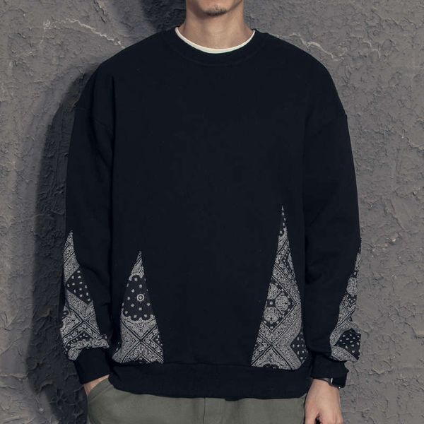 national style sweater cashew flower round neck korean fashion loose men's autumn winter, Black
national style sweater cashew flower round neck korean fashion loose men's autumn winter, Black
