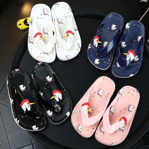 kids unicorn flip flops girls cartoon outdoor slippers toddler non-slip home shoes summer boys casual beach shoes zapatillas lj200826, Black;red