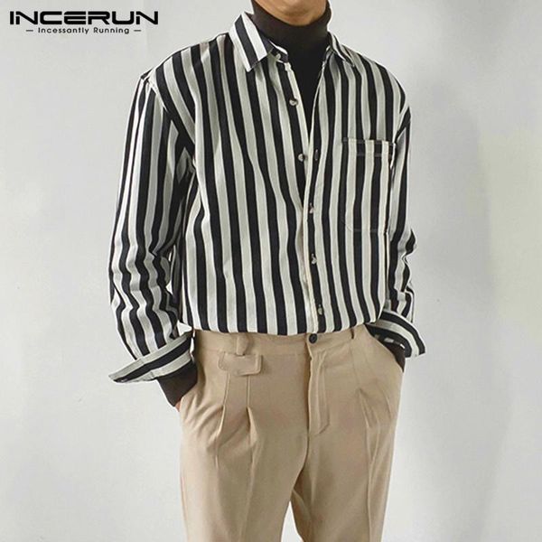 men's casual shirts men striped shirt brand lapel long sleeve streetwear pockets korean style fashion button 2021 camisas s-5xl inceru, White;black
men's casual shirts men striped shirt brand lapel long sleeve streetwear pockets korean style fashion button 2021 camisas s-5xl inceru, White;black