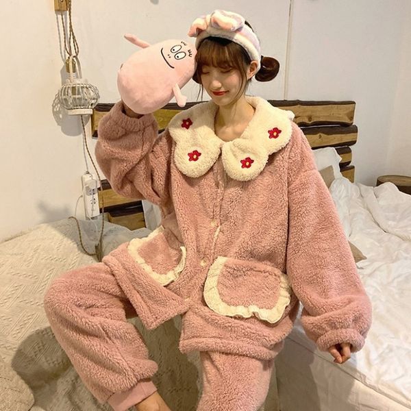 pajama woman winter new korean style cute cardigan pajamas loose nightgown coral fleece home service suit kawaii pajama, Black;red
pajama woman winter new korean style cute cardigan pajamas loose nightgown coral fleece home service suit kawaii pajama, Black;red