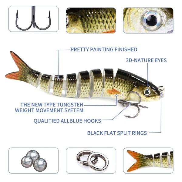 8 section excellent hard metal jointed flexible swimbait fishing muskie crankbait lure with artificial hooks in ocean boat fishin
8 section excellent hard metal jointed flexible swimbait fishing muskie crankbait lure with artificial hooks in ocean boat fishin
