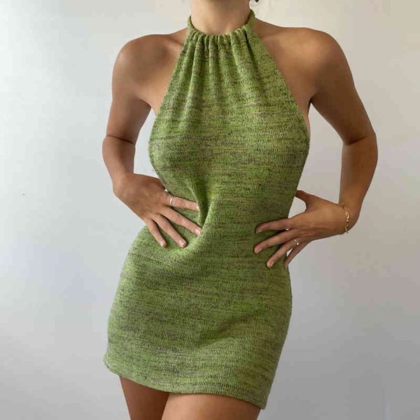 spring autumn streetwear beach holiday halter backless mini dresses bodycon skinny club party sleeveless knitted dress, Black;gray