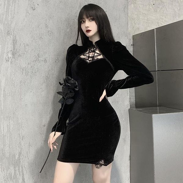 retro women cheongsam black velvet full sleeve dress gothic autumn winter puff sleeve dress bandage slim fit bodycon, Black;gray
retro women cheongsam black velvet full sleeve dress gothic autumn winter puff sleeve dress bandage slim fit bodycon, Black;gray