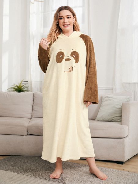 plus cartoon embroidery raglan sleeve 3d ears design hooded flannel night dress u0xe#, Black;white
plus cartoon embroidery raglan sleeve 3d ears design hooded flannel night dress u0xe#, Black;white