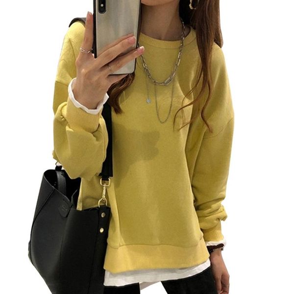 women long sleeves round neck fake two pieces sweatshirt stitching pullover d08e, White;black
women long sleeves round neck fake two pieces sweatshirt stitching pullover d08e, White;black