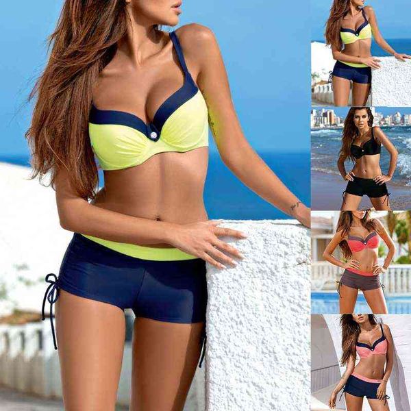 women 2 pieces bikini set padded bra short pants swimsuit bathing suit beachwear, White;black
women 2 pieces bikini set padded bra short pants swimsuit bathing suit beachwear, White;black