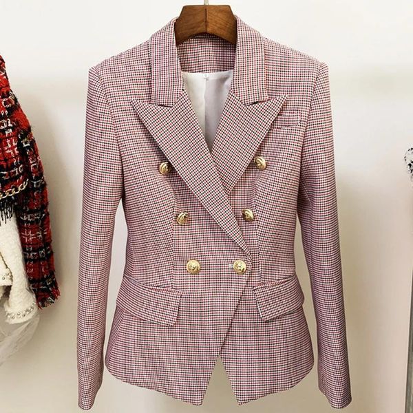 spring 2021 pink plaid women's suit jacket lapel long sleeve double breasted gold button slim fashion coat, Black;brown
spring 2021 pink plaid women's suit jacket lapel long sleeve double breasted gold button slim fashion coat, Black;brown