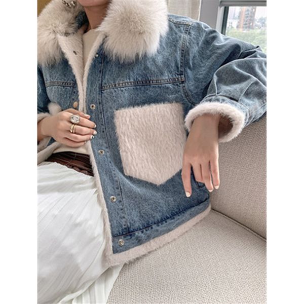 ladies fur collar denim jackets fashion trend splicing plush long sleeve cardigan coats designer female winter thicken straight outerwear, Black;brown
ladies fur collar denim jackets fashion trend splicing plush long sleeve cardigan coats designer female winter thicken straight outerwear, Black;brown