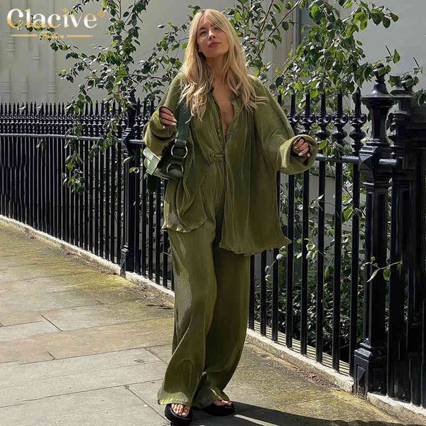 clacive elegant green pants set women autumn long sleeve blouses matching wide trousers suit loose shirts two piece pant, Black;white
clacive elegant green pants set women autumn long sleeve blouses matching wide trousers suit loose shirts two piece pant, Black;white